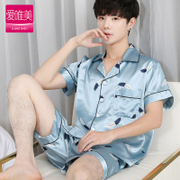 YUNWUXIN夏天冰丝睡衣男薄款加大码短袖睡衣色短裤套装青年家居服夏睡衣
