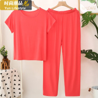 YUNWUXIN睡衣女士套装夏季莫代尔薄款短袖长裤圆领休闲大码家居服女装睡衣