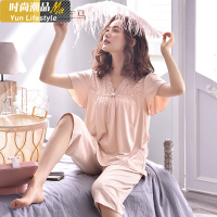 YUNWUXIN睡衣女夏季短袖七分裤莫代尔薄款中年妈妈家居服夏天大码两件套装睡衣