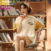 YUNWUXIN睡衣女夏季棉短袖短裤套装格子皮卡丘少女可爱套头家居服棉潮睡衣