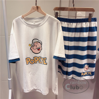 YUNWUXIN强烈推荐夏舒适卡通大力水手宽松短袖短裤男士睡衣家居服套装情侣睡衣