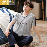 YUNWUXIN男士睡衣夏季棉短袖长裤套装青年男款家居服夏天棉休闲可外穿睡衣