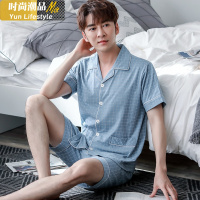 YUNWUXIN睡衣男士夏季棉短袖短裤家居服夏天薄款开衫半袖中裤青年套装男睡衣