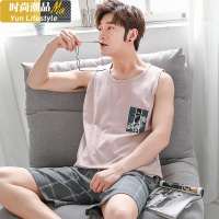 YUNWUXIN正沁男士睡衣夏季棉背心无袖加肥加大码胖子棉家居服短裤套装睡衣