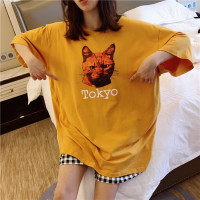 YUNWUXIN加大码猫狗情侣睡衣夏男女短袖短裤薄款棉宽松胖mm200斤家居服睡衣