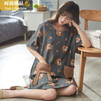 YUNWUXIN情侣睡衣夏季棉短袖韩版可爱睡裙女夏天薄款家居服男可外穿套装睡衣