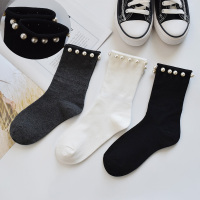 YUNWUXIN珍珠袜子女堆堆袜韩国黑色日系可爱长筒秋冬铆钉卷边色珠珠中筒袜子