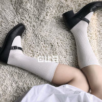 YUNWUXIN白色女袜竖条半截小腿袜堆堆袜JK制服校服中筒学生袜26-32-38cm袜子