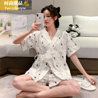 YUNWUXIN日式和服睡衣女夏季棉薄款可爱甜美日系哺乳月子家居服系带套装睡衣