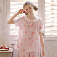 YUNWUXIN睡衣女夏可爱日系甜美少女棉纱布短袖七分裤两件套家居服套装睡衣