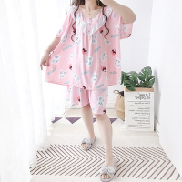 YUNWUXIN胸围150夏季特大码棉绸睡衣套装短袖短裤薄款显瘦女家居服200斤睡衣