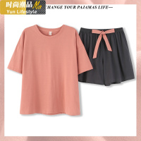 YUNWUXIN新款夏季薄款短袖睡衣女棉短裤套装色棉家居服女士休闲两件套睡衣