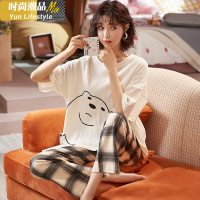 YUNWUXIN日系睡衣女夏季薄款棉短袖长裤两件套装夏天甜美可爱卡通家居服睡衣