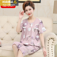 YUNWUXIN老人奶奶加大码睡衣女薄款棉200斤可外穿棉短袖七分裤家居服睡衣