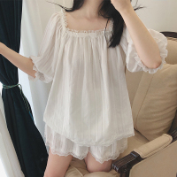 YUNWUXIN20年新款睡衣女夏套装甜美公主睡衣方领宫廷风可爱棉家居服短裤睡衣