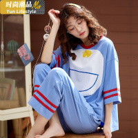 YUNWUXIN棉睡衣女夏季中袖九分裤两件套装可爱卡通韩版学生春秋款家居服睡衣