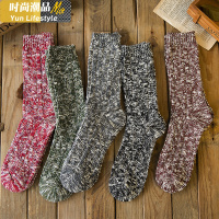 YUNWUXIN秋冬厚毛线袜子男潮长筒袜女棉高帮日系复古粗线雪花中筒长袜男袜子