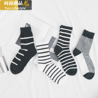 YUNWUXIN4双装 维姆自制男士中筒袜子棉条纹长袜舒适运动潮流品质长筒袜袜子