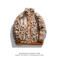 BaLuoShang美式复古豹纹羔绒棉服男潮牌bf慵懒风情侣百搭保暖外套棉衣