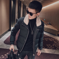 BaLuoShang羔毛外套男潮流帅气冬季加厚棉服社会小伙修身刺绣翻领棉衣棉袄棉衣