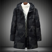 BaLuoShang胖子冬季迷彩棉衣男士加肥加大码青年中长款加厚棉服连帽保暖外套棉衣
