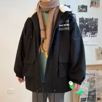 BaLuoShang男装冬季加绒加厚连帽工装棉服外套2020新款保暖休闲宽松棉衣棉衣