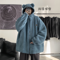 BaLuoShang两面穿羔毛棉衣男秋冬新款宽松熊耳朵棉袄外套港风潮流连帽棉服棉衣