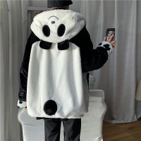 BaLuoShang旋律风车双面穿棉衣男冬季新款连帽毛绒加厚可爱熊猫仿皮草棉服潮棉衣