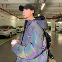 BaLuoShang镭射反光棉衣男冬季加厚外套羽绒棉服潮牌帅气面包服韩版潮流学生棉衣