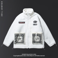 BaLuoShang西海岸欧美高街潮牌腰果花贴布潮牌立领高领棉服外套男摇粒绒棉衣棉衣