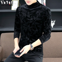 BaLuoShang男士金丝绒长袖T恤春秋冬季半高领打底衫潮流加绒潮牌保暖上衣服毛衣