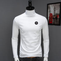 BaLuoShang秋冬男士半高领丝光棉长袖打底衫绣花修身加绒加厚纯色T恤秋衣毛衣