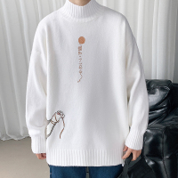 BaLuoShang秋冬加绒加厚半高领毛衣男卡通猫咪印花针织衫中领内搭打底衫线衣毛衣