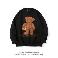 BaLuoShang街头复古小熊图案毛衣男潮牌街头宽松休闲百搭套头针织衫毛衣