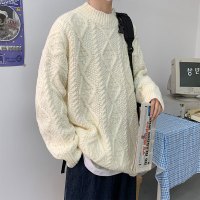 BaLuoShang冬季半高领粗棒针毛衣男青少年加厚保暖针织衫内搭打底扭花毛线衣毛衣