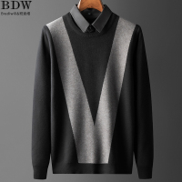 BaLuoShang秋冬季衬衫领毛衣男士线衣假两件毛衫韩版潮流撞色带领打底针织衫毛衣