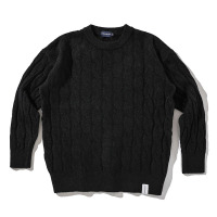 BaLuoShang嘿马七作日系秋冬情侣纯色宽松套头毛衣男休闲圆领扭花针织衫潮牌毛衣