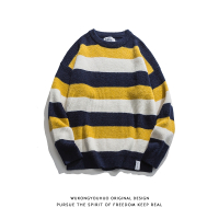 BaLuoShang日系复古条纹针织衫毛衣男潮牌宽松bf学院风情侣套头上衣毛衣