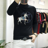 BaLuoShang欧洲站烫钻毛衣男秋冬男士半高领潮流修身加厚长袖打底中领针织衫毛衣