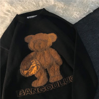 BaLuoShang美式橄榄熊 日系复古网红小熊oversize宽松针织衫男女情侣毛衣毛衣