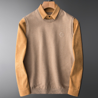 BaLuoShang轻奢秋冬厚款商务假两件毛衣男衬衫领针织衫韩版潮流刺绣带领上衣毛衣