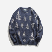 BaLuoShang格图力日系原宿风青少年情侣BF套头毛衣男士圣诞树秋冬印花针织衫毛衣
