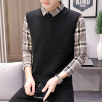 BaLuoShang秋季假两件毛衣男韩版衬衫领针织衫潮流假领线衣加厚秋冬打底线衫毛衣