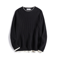 BaLuoShang呆呆男装工作室胖子大码纯色假两件简约黑色圆领套头针织衫毛衣秋毛衣
