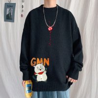 BaLuoShang毛衣男港风猫咪印花半高领针织衫青少年胖子大码打底衫百搭绒衫毛衣