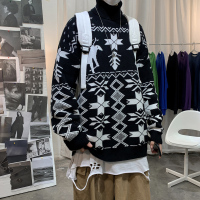 BaLuoShang民族风印花高领毛衣男潮流时尚加厚加大码宽松休闲男士打底衫秋冬毛衣