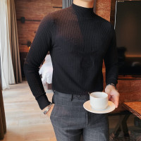 BaLuoShang秋冬韩版修身男士纯色半高领毛衣时尚鹿头复古针织衫青年打底线衫毛衣