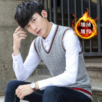 BaLuoShang秋冬季男装V领毛衣马甲背心加绒保暖内搭打底韩版无袖针织衫马夹毛衣