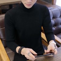 BaLuoShang半高领毛衣男长袖T恤修身中领潮流纯色打底衫绒上衣针织衫男装毛衣