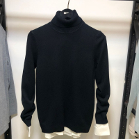 BaLuoShang莫迪洛男装JJ秋冬厚款绒混纺可翻高领针织衫弹力纯色青年毛衣黑毛衣